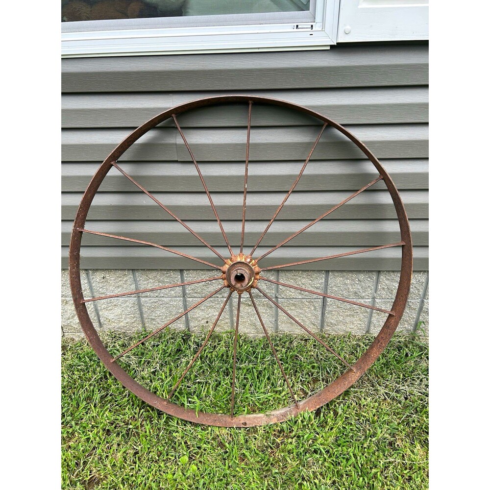Farmhouse Antique Wheel with Spoked Rim: Rustic Farm Decor: Large
